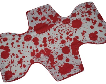 Moderate Core- Blood Splatter Reusable Cloth Overnight Pad- WindPro Fleece 10.5 Inches (26.5 cm)