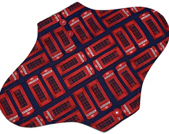 Moderate Core- Red Tardis Phone Booth Reusable Cloth Maxi Pad- WindPro Fleece- 10 Inches (25.5 cm)