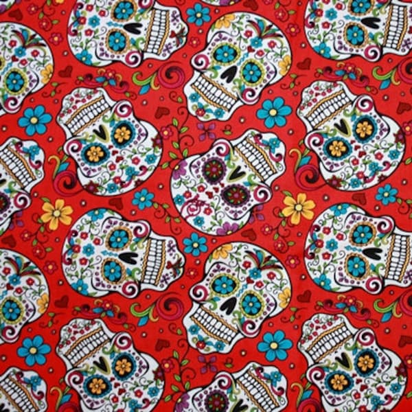CUSTOM CREATION | Red Tossed Sugar Skulls Cotton Woven | From 6 to 18 Inches Long || Handmade Cloth Pad made to order