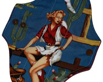 Light Core- Sexy Cowgirl Pinups Reusable Cloth Pantyliner Pad- WindPro Fleece- 8.5 Inches