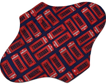 Moderate Core- Red Tardis Phone Booth Reusable Cloth Maxi Pad- WindPro Fleece- 10 Inches (25.5 cm)