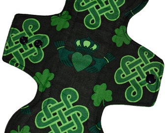 Moderate Core- Green Celtic Knots Reusable Cloth Overnight Pad- WindPro Fleece 10.5 Inches (26.5 cm)