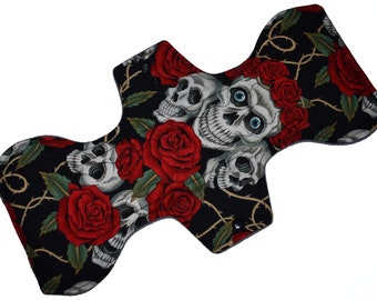 Super Core- Skull and Roses Reusable Cloth Goddess L Pad- WindPro- 14.5 Inches