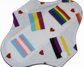 Liner Core- Pride Flags Flannel Reusable Cloth Petite Pad- WindPro Fleece- 6.5 Inches