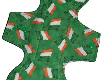 Moderate Core- Irish Flags Reusable Cloth Overnight Pad- WindPro Fleece 10.5 Inches (26.5 cm)