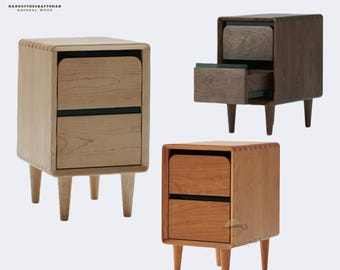 Mid-Century Modern Walnut Nightstand,Handcrafted Solid Wood Bedside Table,Nightstand with Drawer & Open Shelf,nightstand,Modern Side Table