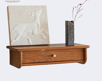Handgemachter schwebender Nachttisch aus Walnussholz, Nachttisch mit Schublade, modernes Wandregal, schwebender Nachttisch, Mid Century Nachttisch, Holz Nachttisch