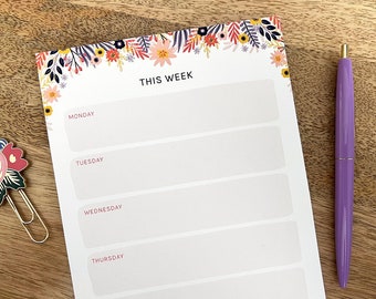 Weekly Planning Notepad | Notepad for Work or Office | Notepad Floral | Weekly Planner Notepad