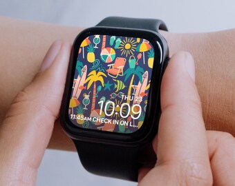 Fondo de pantalla de verano para Apple Watch / Ilustración de playa tropical (Descarga digital)