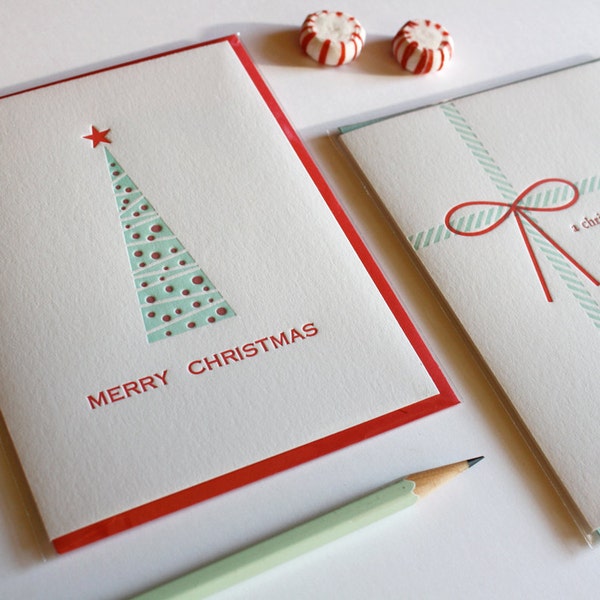 Letterpress Christmas Cards - Set of two greeting cards