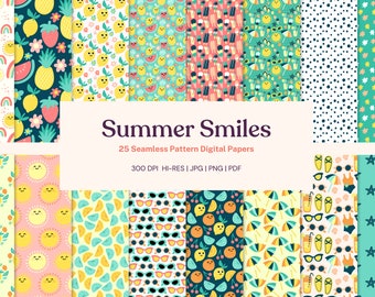 Summer Smiles Digital Paper Pack | Printable Scrapbook Paper | Seamless Paper Bundle | Digital Paper Download | Personal Use