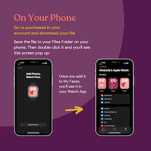 May include: A screenshot of an iPhone showing how to add a custom photo watch face to an Apple Watch. The screen shows a watch face with a photo of a heart and the time 10:09. The text on the screen says "Add Photos Watch Face".