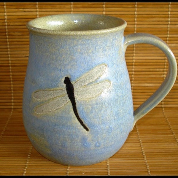 Handmade Stoneware Blue Frost DRAGONFLY Mug