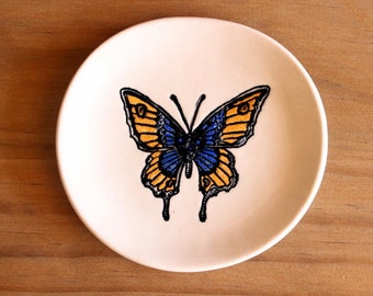 Ceramic BUTTERFLY Ring Dish - Handmade Stoneware Swallowtail Butterfly Jewelry Dish - Ready To Ship