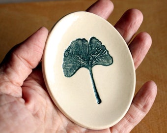 Ceramic GINKGO LEAF Dish - Lovely Handmade Oval Porcelain Leaf Ring Dish - Jewelry Dish - Gift for Her - Ready To Ship