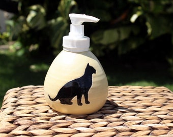 Ceramic CAT Lotion Dispenser - Handmade Cream Stoneware Cat Soap/Lotion Dispenser - Mother's Day Gift - Housewarming Gift - Ready To Ship