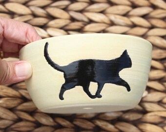 Ceramic CAT Planter - Small Handmade Cream Stoneware Black CAT Succulents Planter - Little Herb Cactus Succulent Pot - Ready To Ship