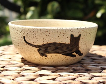 Ceramic CAT Planter - Handmade Speckled Cream Stoneware Black CAT Succulents Planter - Herb Cactus Succulent Pot - Ready To Ship