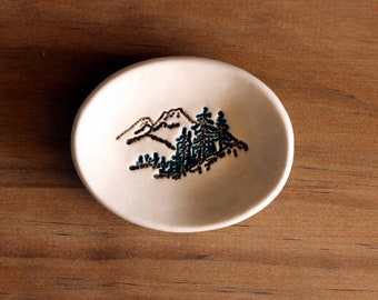 RD13 Mountain Scene Plate Mountain Pottery Mountain Dish Handmade Pottery Mountain Art