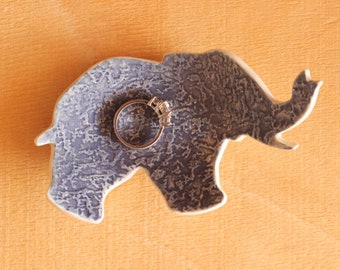 Ceramic ELEPHANT Ring Dish - Cute Handmade Gray Porcelain Textured Elephant Pachyderm Ring Dish - Ready To Ship