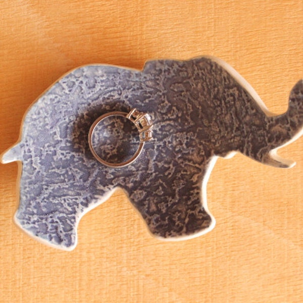 Ceramic ELEPHANT Ring Dish - Cute Handmade Gray Porcelain Textured Elephant Pachyderm Ring Dish - Ready To Ship