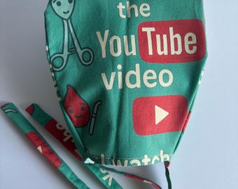 YouTube, Funny Surgical Scrub Cap: Unisex Cotton Tie-Back Hat
