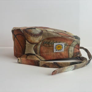 Sports Print Scrub Cap: Football, Baseball, Soccer - Unisex Tie-Back Cotton Surgical Hat