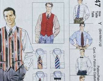 McCalls 2447 Sz S M L Mens Lined Vest Dress Shirt Tie Bow Tie Uncut Pattern