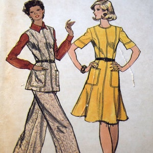 Vogue 8676, Size 14 Bust 36, Misses Dress Tunic and Pants, 1970s Fashion, A Line Dress, Straight Wide Leg Pants