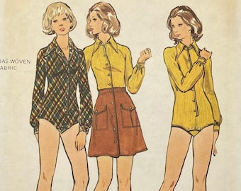 Butterick 6820, Size 12 Bust 34, Misses Bodysuit and Mini Skirt Uncut Sewing Pattern, 1970s