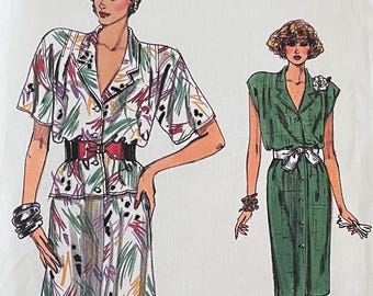 Vogue 9608 Size 20 22 24 Misses Straight Dress Top or Flared Skirt 1980s Uncut Sewing Pattern
