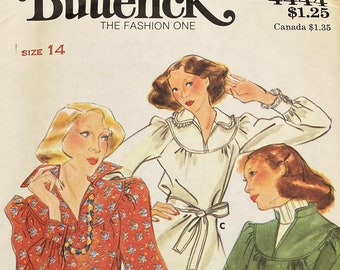 Butterick 4444, Size 14 Bust 36, Vintage 1970s Boho Top and Belt, Pullover Blouse, Uncut Sewing Pattern