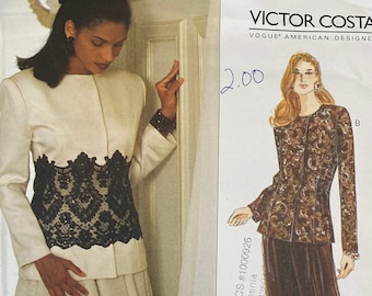 Vogue 1490, Size 12 14 16, Victor Costa Designer Sewing Pattern, Jacket Skirt Pants, Uncut