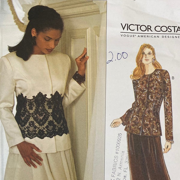 Vogue 1490, Size 12 14 16, Victor Costa Designer Sewing Pattern, Jacket Skirt Pants, Uncut