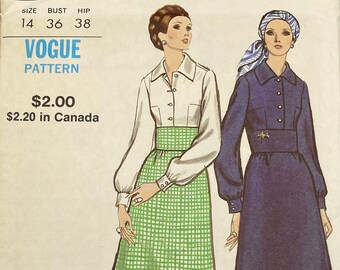 Vogue 8026, Size 14 Bust 36, Vintage 1960s Shirtdress Sewing Pattern, Uncut