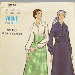 Vogue 8026, Size 14 Bust 36, Vintage 1960s Shirtdress Sewing Pattern, Uncut
