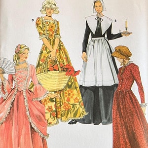 Simplicity 5041 Size 10 12 14 Historical Costume Sewing Pattern Puritan Centennial 18th 19th Century Dresses Gowns Bonnet Apron
