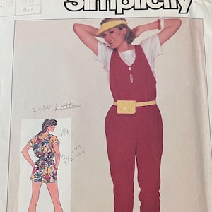 Simplicity 7389 Size S Misses 1980s Loose Fit Jumpsuit Uncut Sewing Pattern Romper Pullover Top Bust 32.5 34