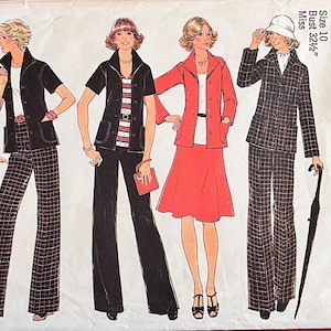 Simplicity 7302 Size 10 Misses 1970s Outfit Wardrobe Pattern Uncut Jacket Pants Bias Skirt