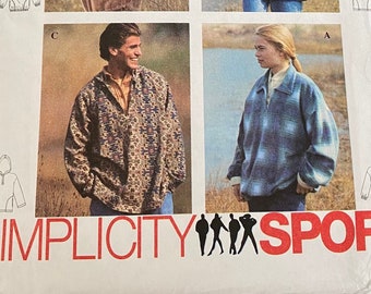 Simplicity 9226, Size XS S M, Unisex Pullover Top Tunic Sewing Pattern, Uncut 1990s, Mens Womens