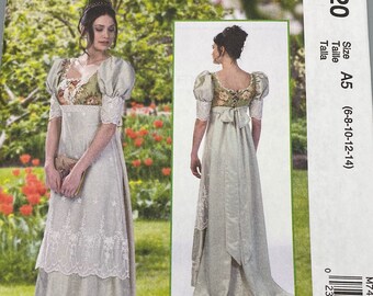 McCalls M7420, Size 6 8 10 12 14, Regency Era Gown Costume Sewing Pattern, Lace Back Dress, Uncut, Cosplay Reeenactment