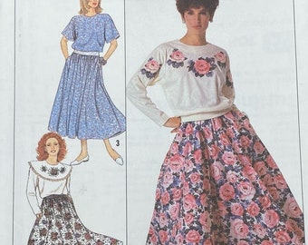 Simplicity 9411 Sz 14-20 Misses Pull On Skirt Decorated Top Collar 1980 Pattern