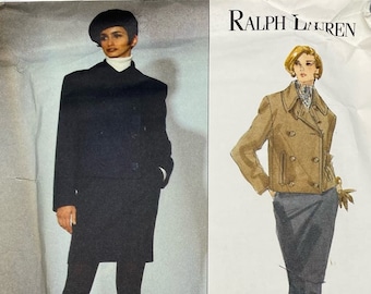 Vogue 2763, Size 18 20 22 Ralph Lauren Double Breasted Jacket Skirt, 1990s Uncut Pattern