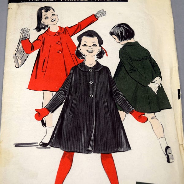 Advance 8791 Girls 1950s Trapeze Coat Sewing Pattern Size 8 Uncut Swing Coat Pattern