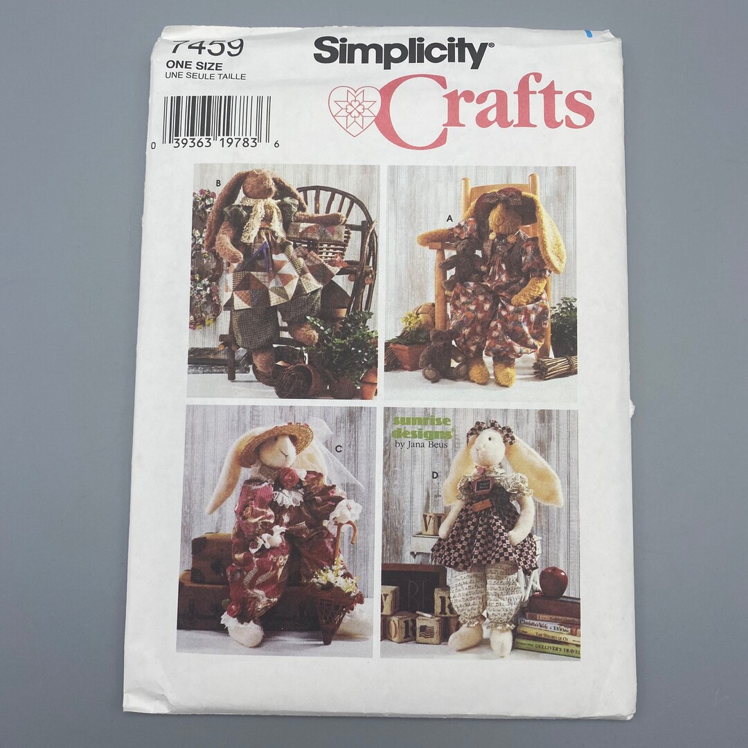 Simplicity 7459, Stuffed Bunny Rabbit and Clothes Sewing Pattern, Uncut ...