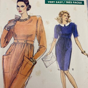 Vogue 7296, Size 6 8 10, 1980s Dress with Shoulder Pads and Tapered Skirt, Uncut Sewing Pattern