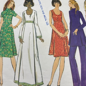 Vogue 2600, Size 16 Petite Bust 38, 1970s High Waisted Dress, Top, Pants Sewing Pattern, Uncut