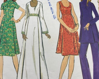 Vogue 2600, Size 16 Petite Bust 38, 1970s High Waisted Dress, Top, Pants Sewing Pattern, Uncut