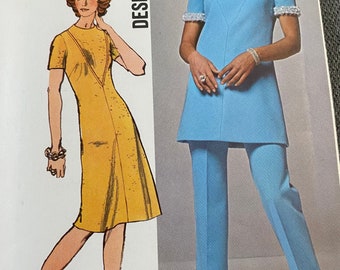 Simplicity 9710, Size 16 Bust 38, Vintage 1970s Sewing Pattern, Misses Dress or Tunic and Pants, Uncut