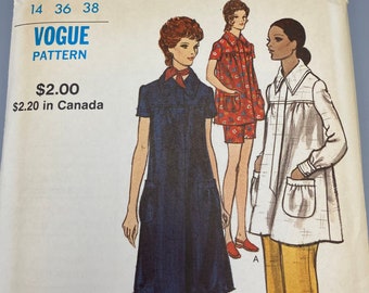 Vogue 8079, 1970s Maternity Dress Top Shorts and Pants, Size 14 Bust 36, Uncut Sewing Pattern